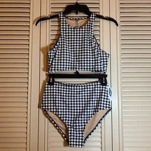 Old Navy black and white gingham high-waist swimsuit set